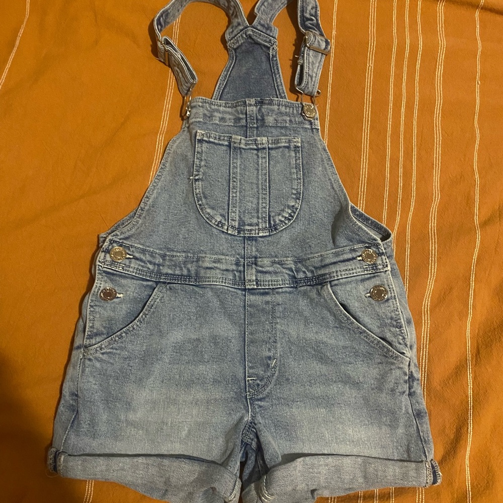 Little girls denim overall shorts